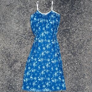 Lucky Brand Sleeveless Maxi Dress Blue & White Floral Medium Cotton Flowy